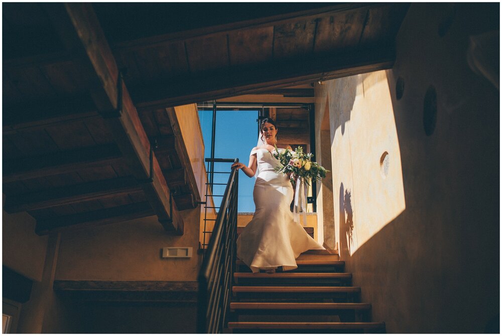 Stunning bride in Essence of Australia gown in the bridal suite at Agriturismo Villa Bissiniga before her Lake Garda wedding.