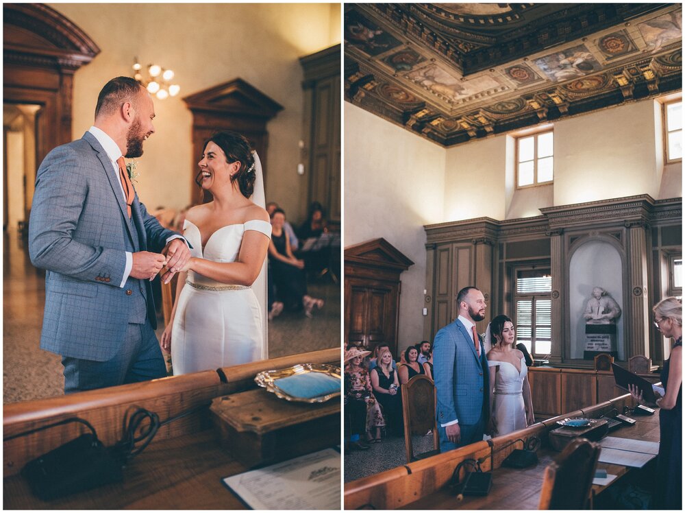 Bride and groom have their wedding at Palazzo della Magnifica Patria di Salo in Salo, Lake Garda.
