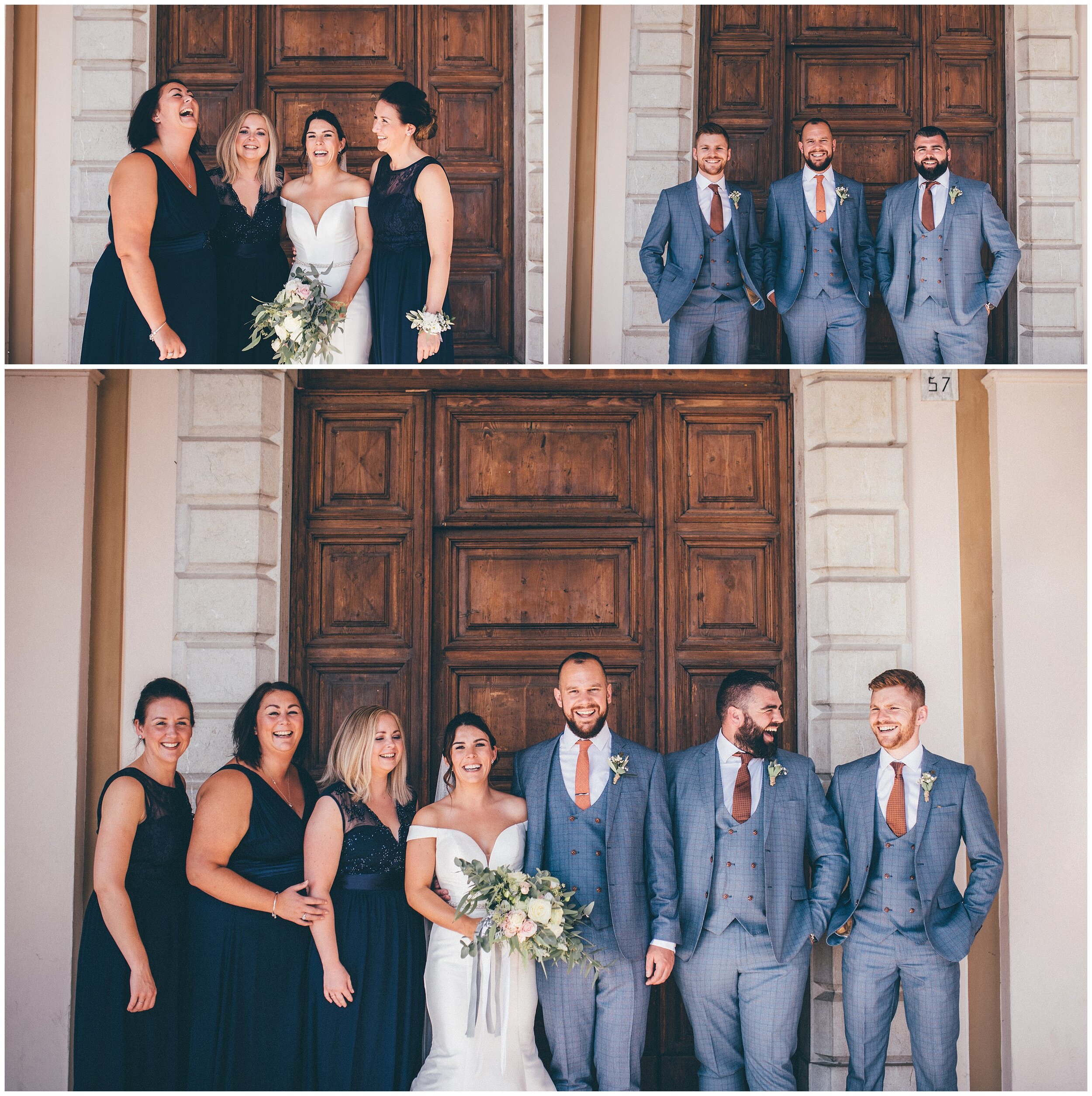 Wedding guests pose for group photograhs at Palazzo della Magnifica Patria di Salo in Salo, Lake Garda.
