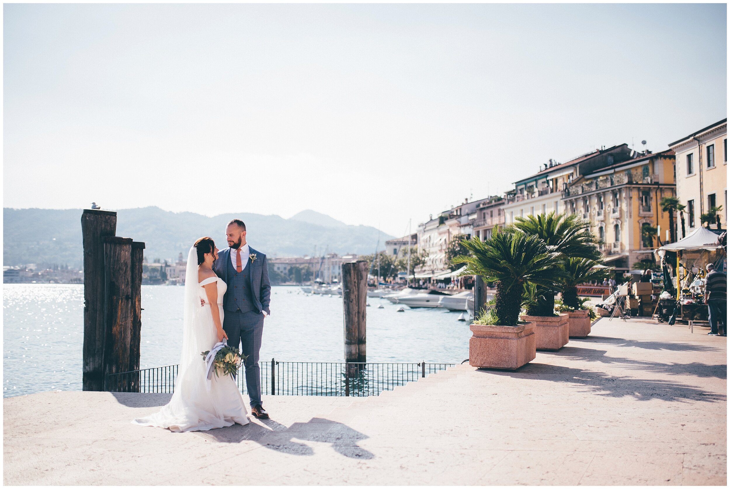 Salo town centre wedding photographs with Lake Garda in the background.