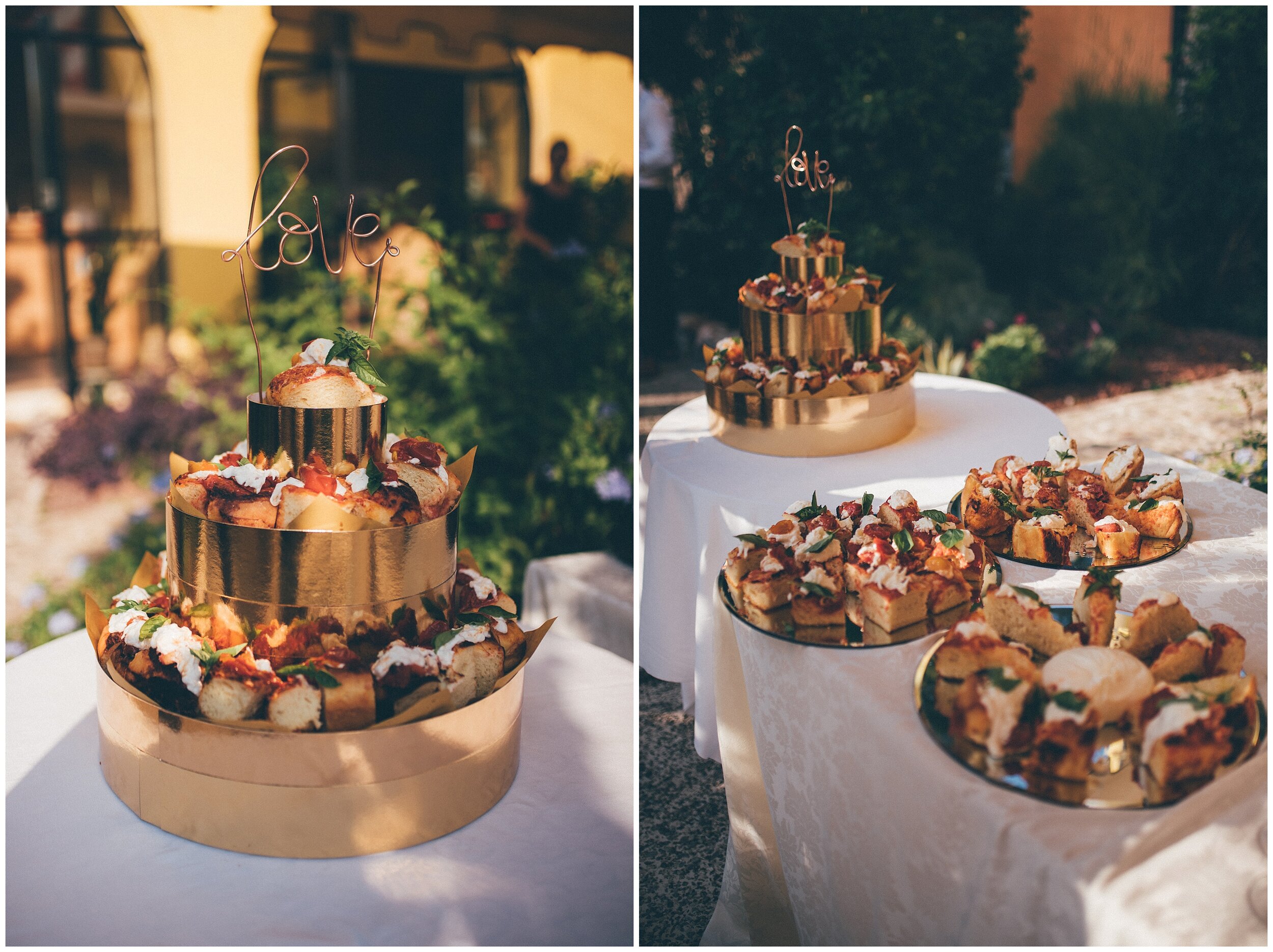 Pizza wedding cake at Destion wedding in Lake Garda by the staff at Agriturismo Villa Bissiniga, Lake Garda wedding venue.