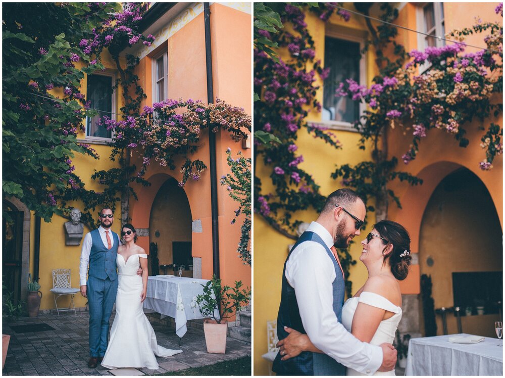Stunning bride and groom at their destination wedding venue in Salo, Lake Garda.