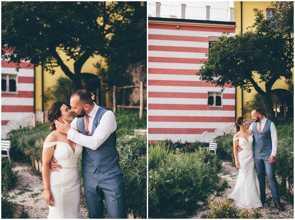 Bride and groom at their beautiful wedding venue, Villa Bissiniga at Lake Garda.
