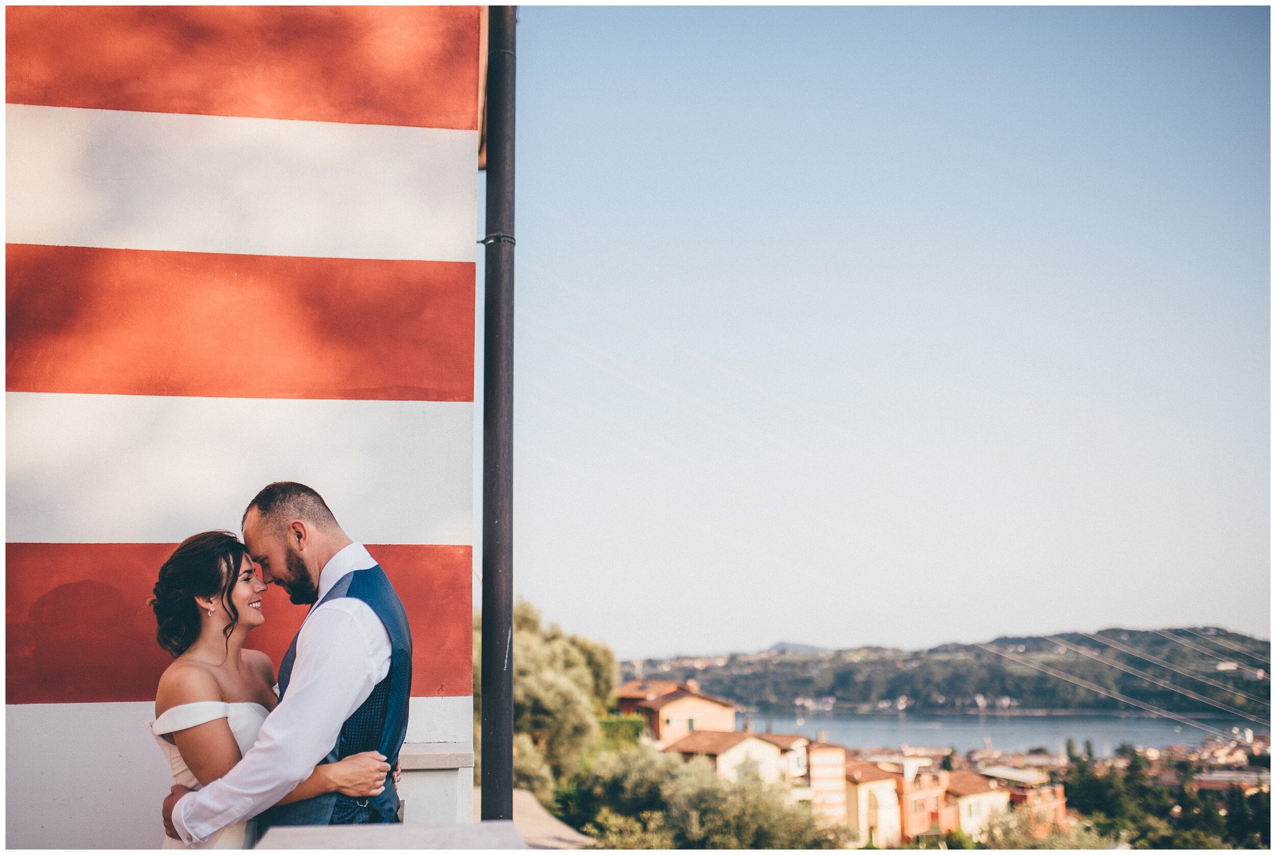 Bride and groom at their beautiful wedding venue, Villa Bissiniga at Lake Garda.