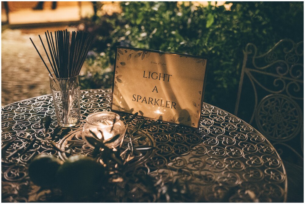 Evening reception sparklers in Lake Garda.