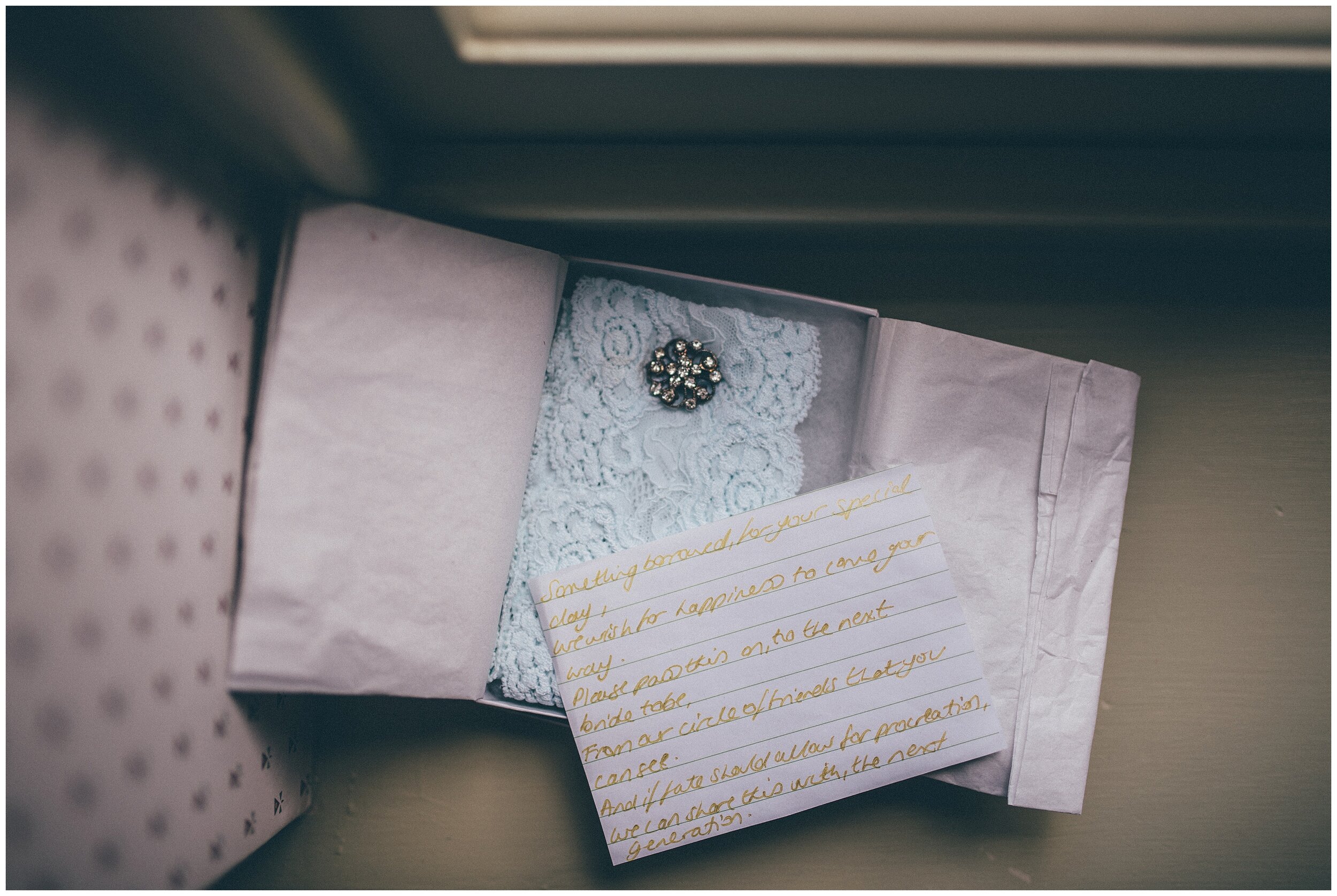 A blue garter for friends to share as their 'something borrowed' wedding tradition.