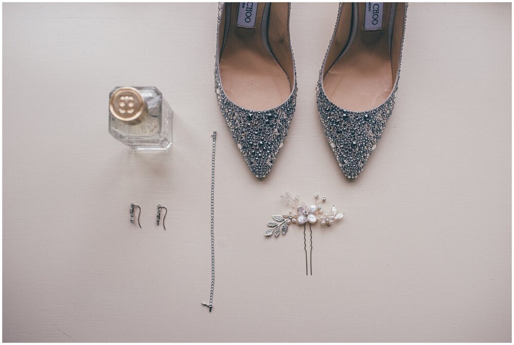 Bride's items on her wedding morning at Silverholme Manor, Graythwaite Estate in the Lake District.