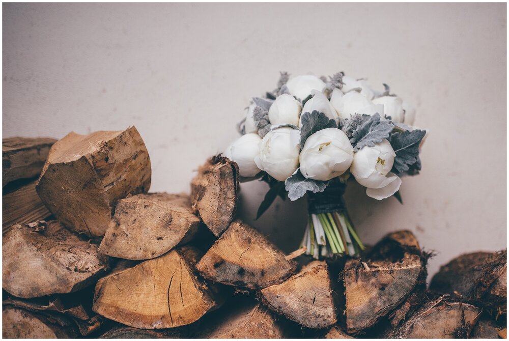 Stunning white peonies wedding bouquet at Silverholme, Graythwaite Estate in the Lake District.