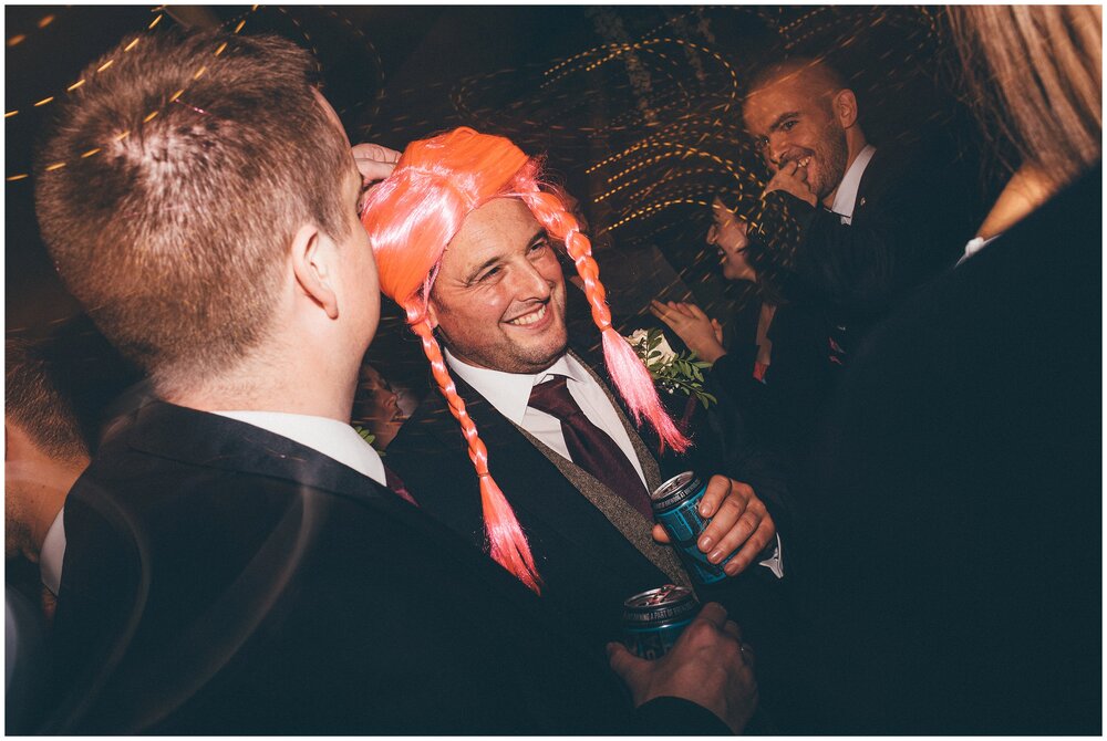 Funny wedding guests at tipi wedding in Cheshire.