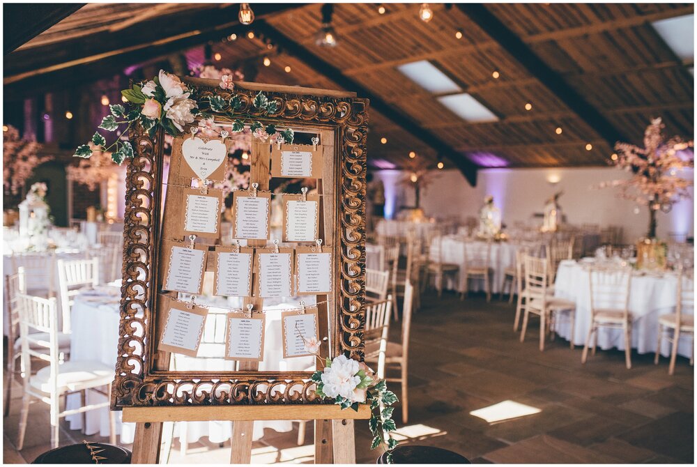 Seating plan at spring wedding at Owen House wedding barn