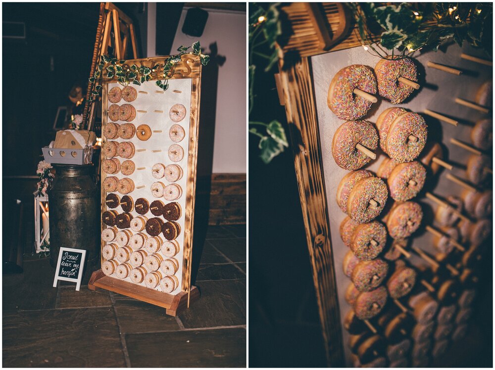 Donut wall at Owen House wedding Barn in Mobberly, Cheshire.