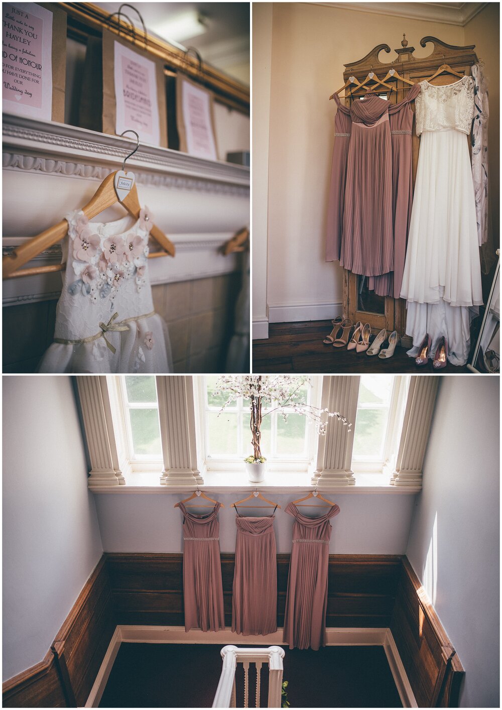 Blush pink bridesmaid dresses at Cheshire wedding venue.