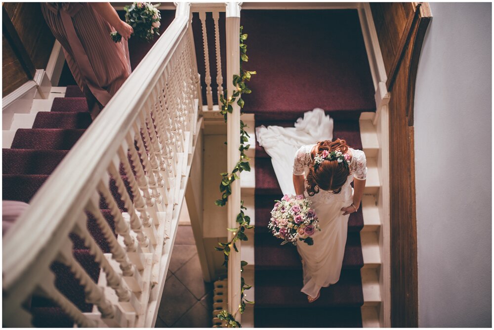 Bride walks towards her wedding ceremony.