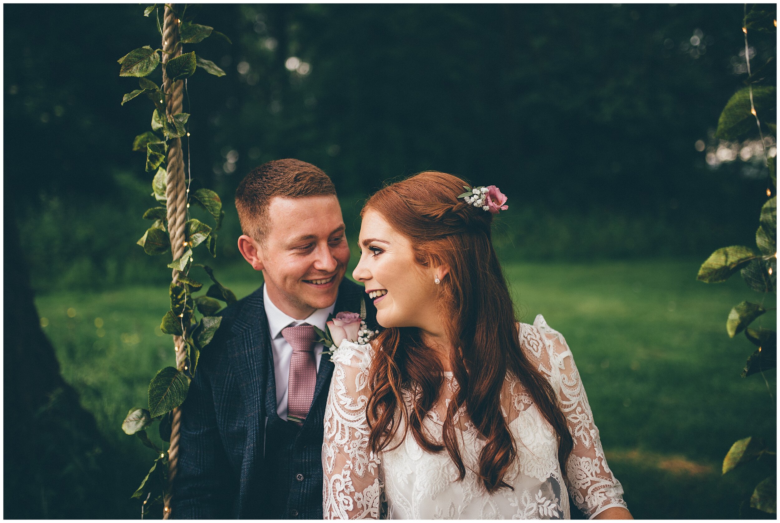 Bride and groom have their wedding portraits taken together in Cheshire venue in their spring wedding.