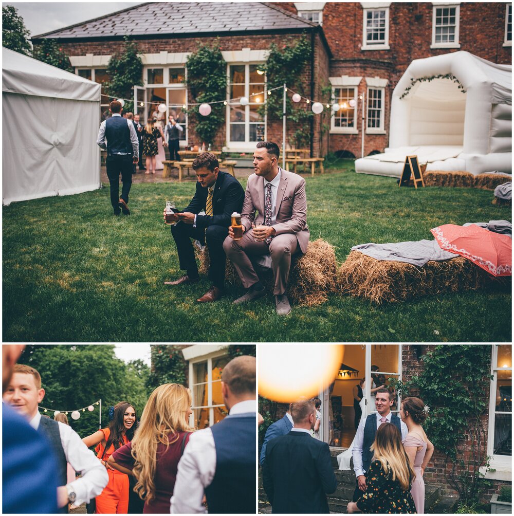 Wedding guests enjoy the festival themed wedding with a pastel colour scheme in Cheshire.