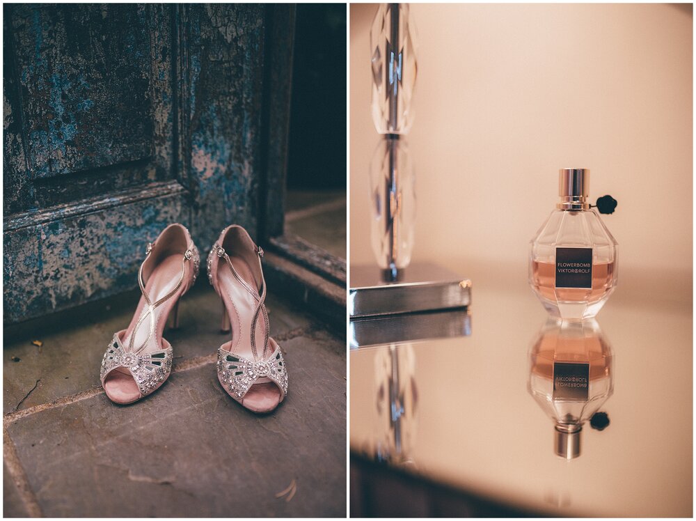 Victor Rolf Flowerbomb perfume and beautiful Emmy bridal shoes. 