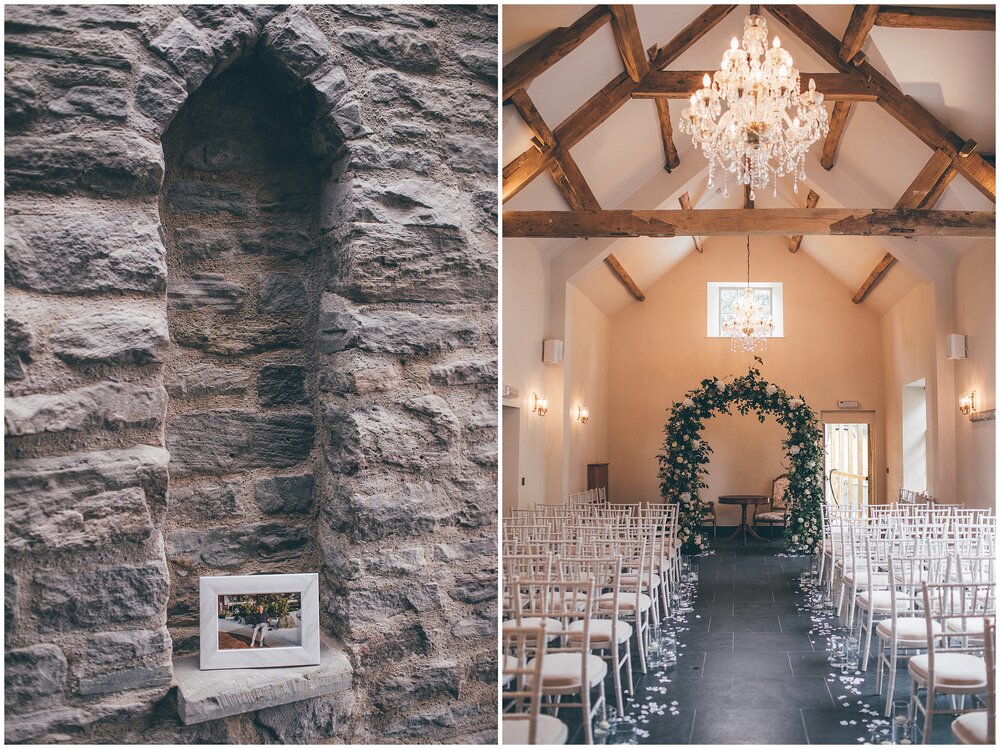 The beautiful ceremony room at Lemore Manor in Hereford, decorated by local florist Issy and Bella.
