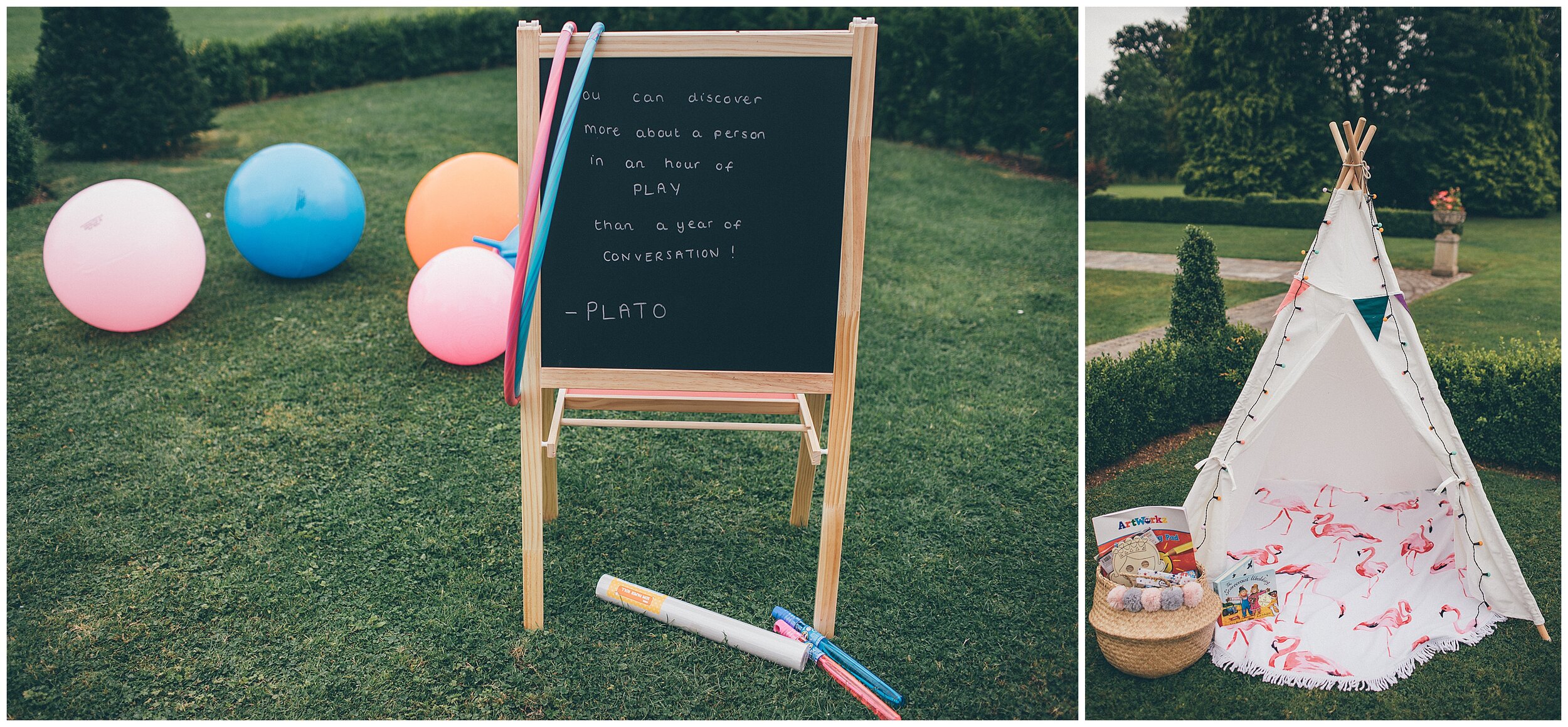 Space hoppers and fun activities for children at Lemore Manor wedding.