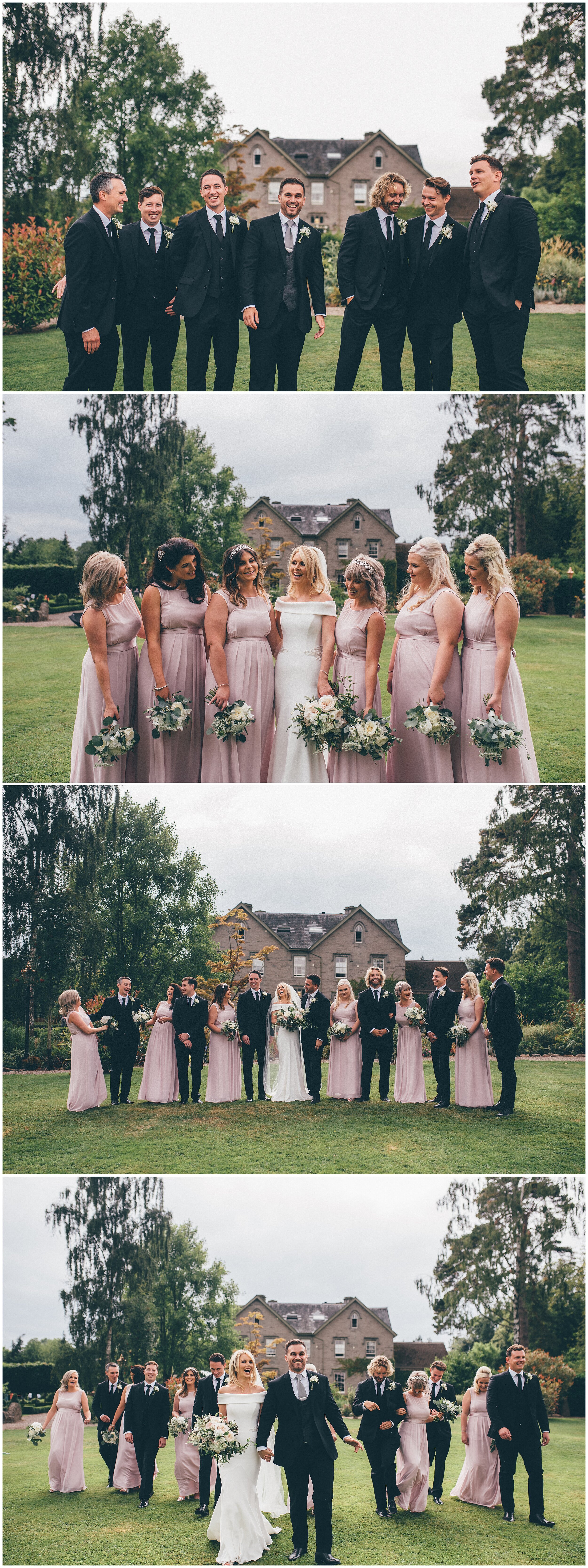 Beautiful bridesmaids and groomsman wedding photographs on the grounds at Lemore Manor in Hereford.