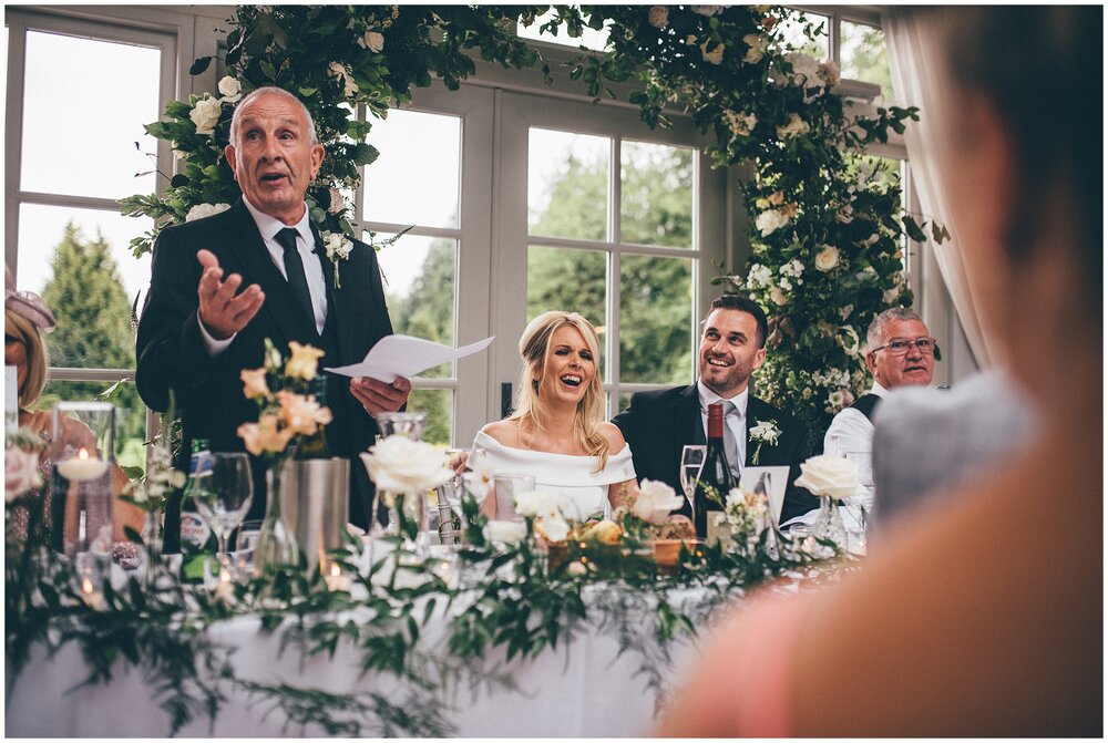Wedding speeches take place in the Beautiful bright and airy wedding breakfast room at Lemore Manor.