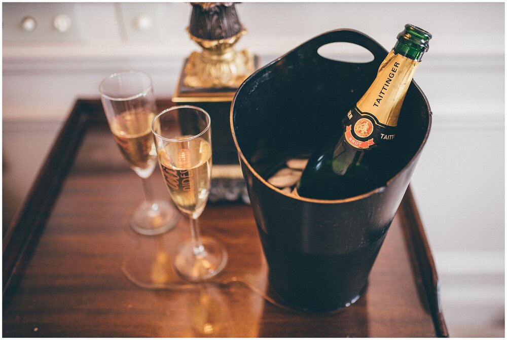 Champagne in the bridal suite at Thornton Manor