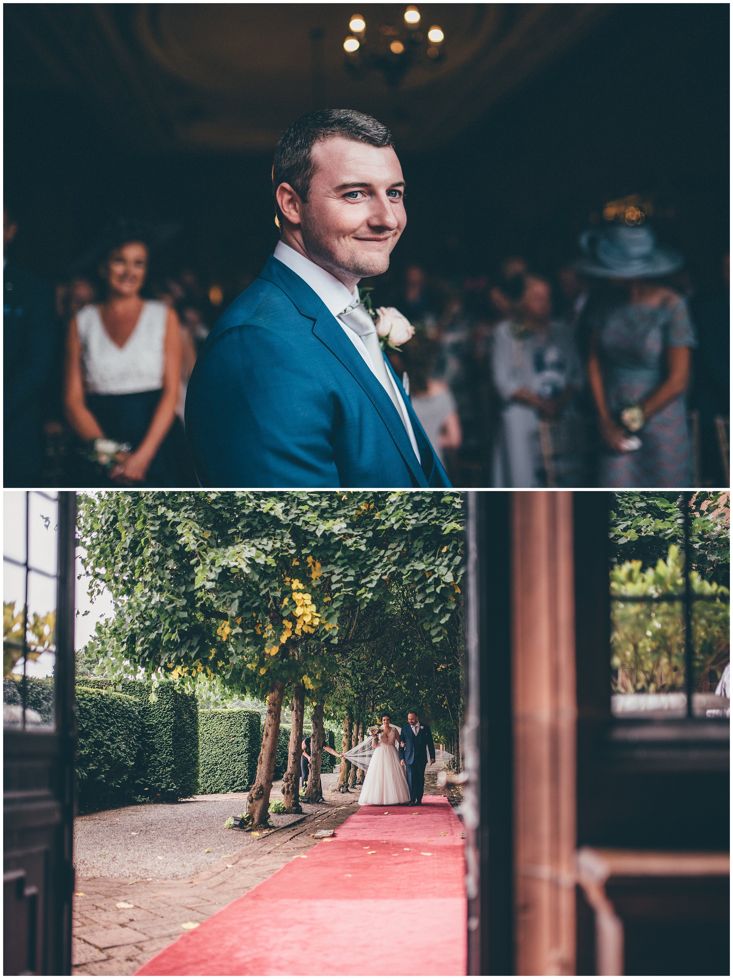Groom tears up as he watches his bride walk down the aisle at Thornton Manor.