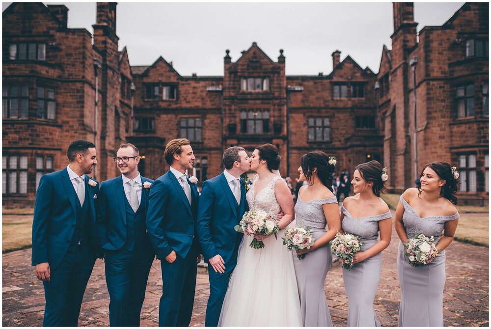 Bride and groom photos with their bridal party at Thornton Manor.
