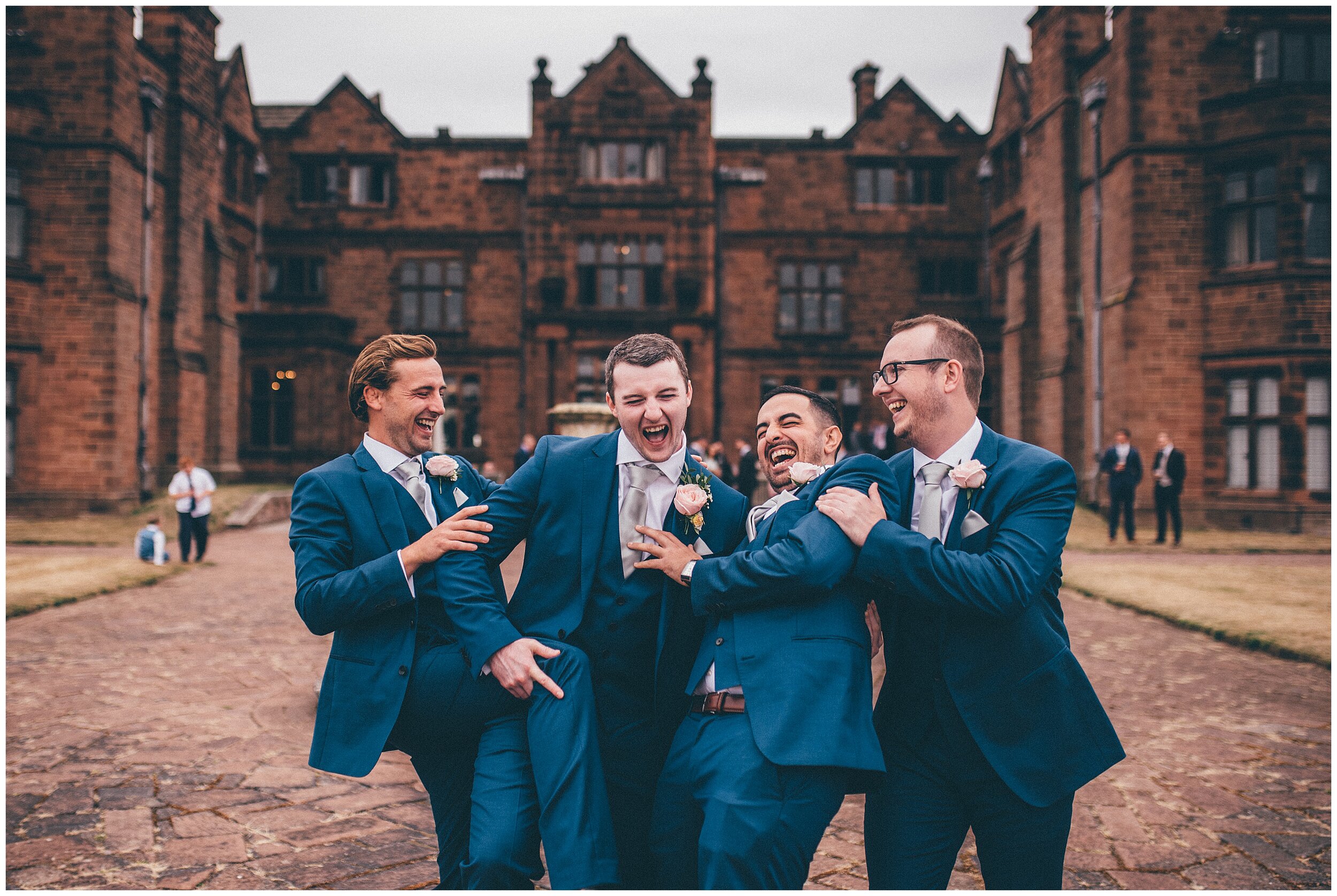 Bride and groom photos with their bridal party at Thornton Manor.