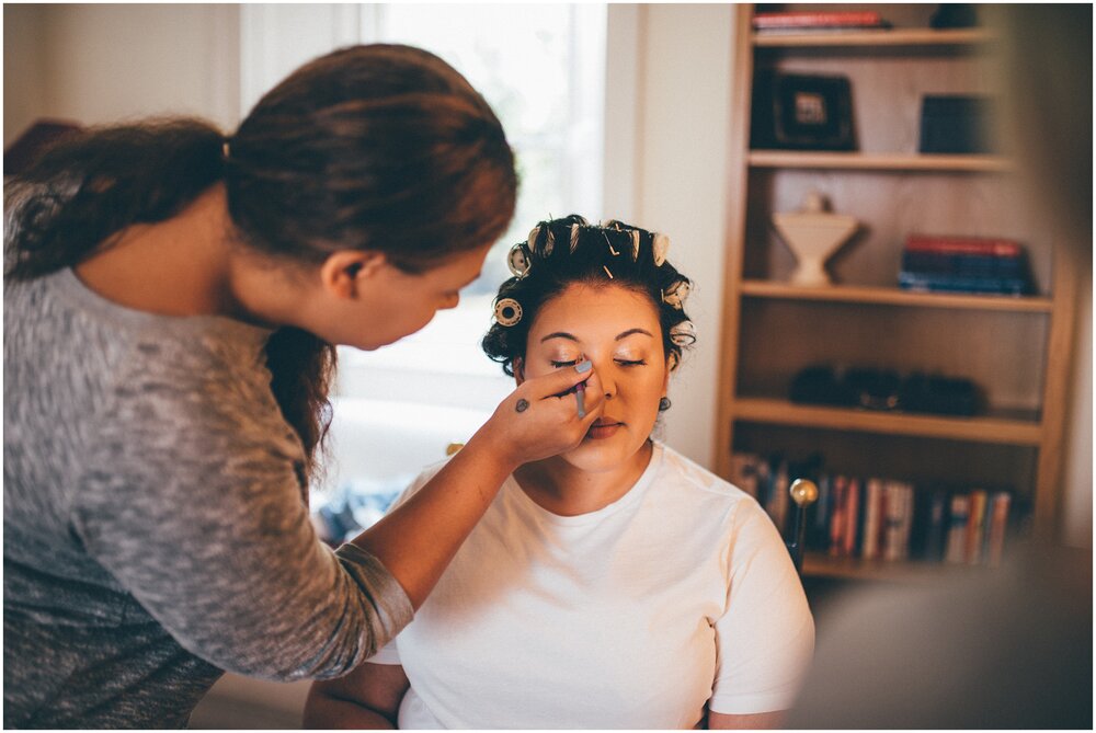 Make up artist does the brides make-up in Melrose before her Scottish wedding.