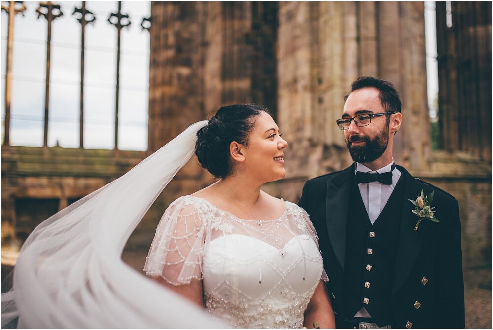 Wedding at a wedding in Melrose Abbey on Scottish Borders.