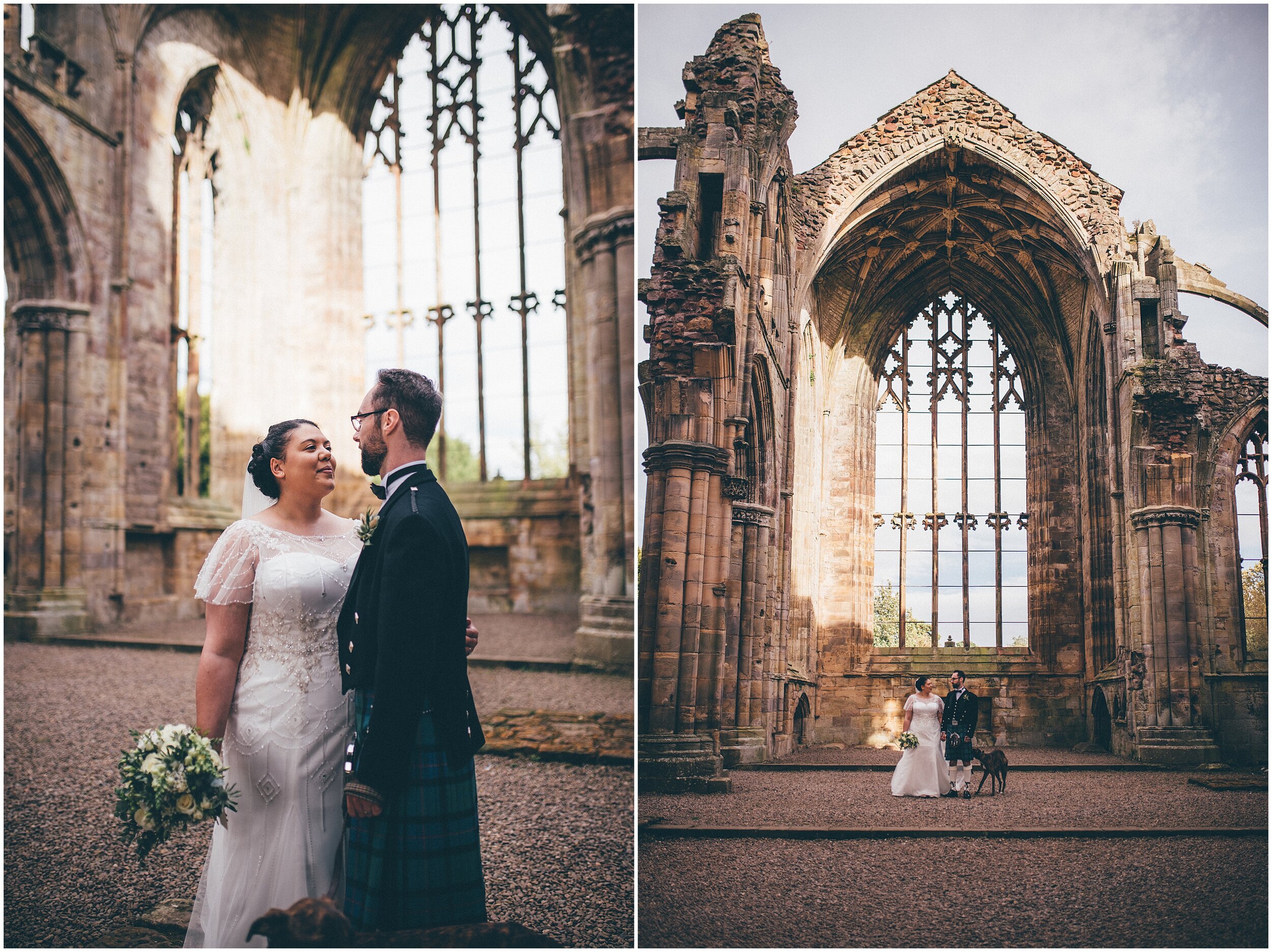 Wedding at a wedding in Melrose Abbey on Scottish Borders.