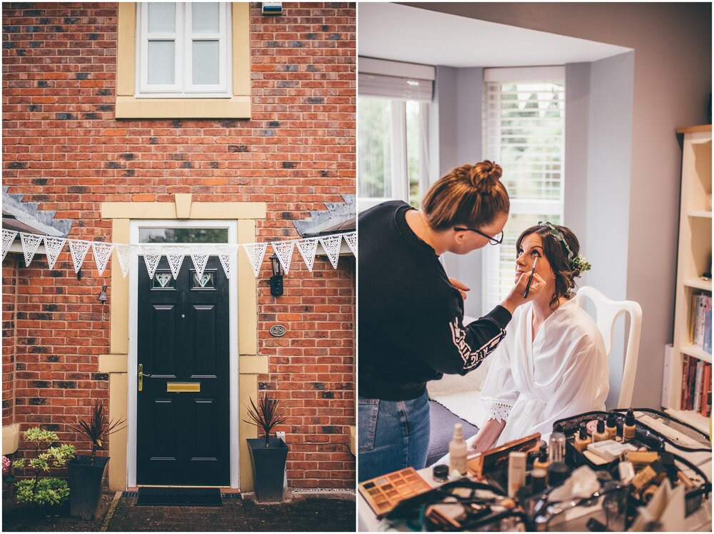Bride gets make up done by Lisa Rimmer MUA before her Quarry Bank Mill wedding