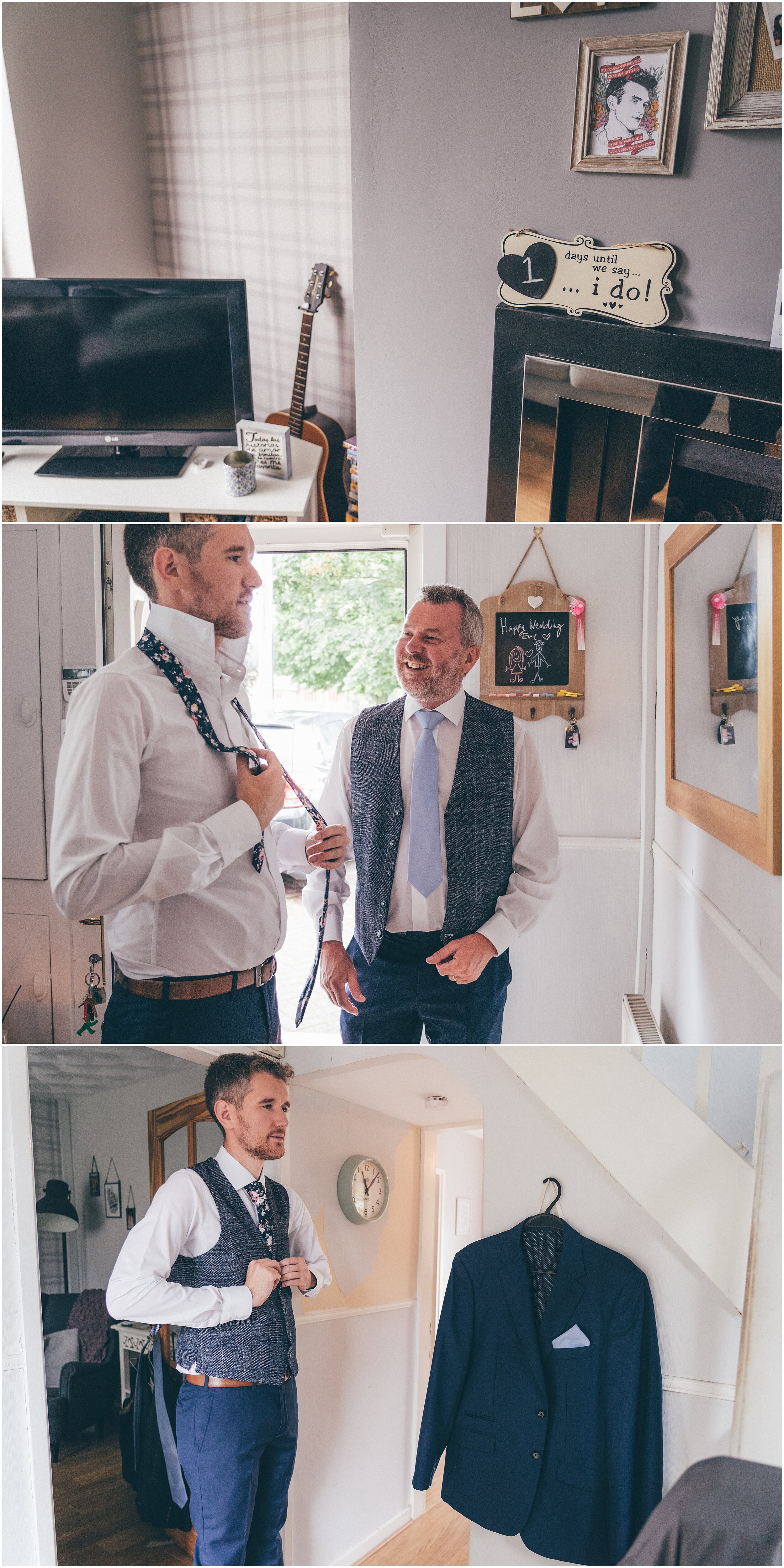 Groom gets ready before his wedding at Quarry Bank Mill