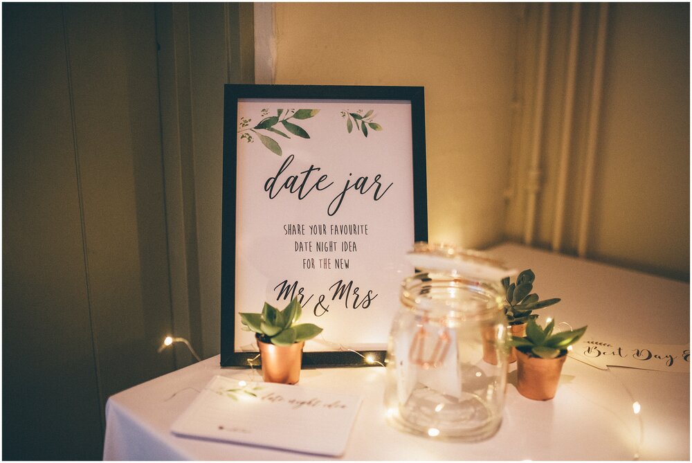 Cute wedding idea for a date jar Wedding ceremony at Quarry Bank Mill wedding in Cheshire near to Manchester.