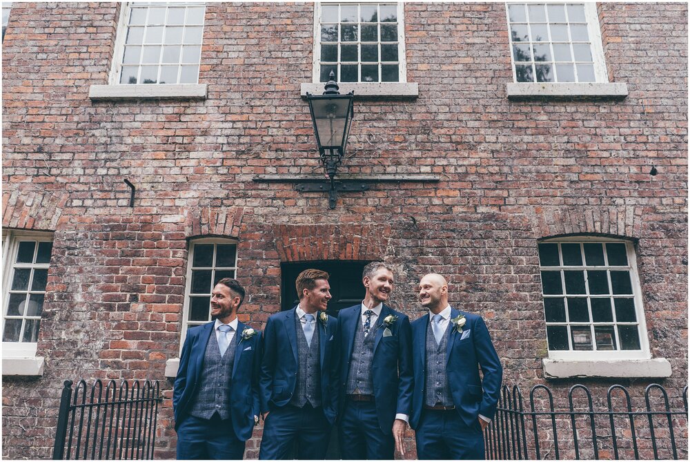 Groom and his groomsmen at Quarry Bank Mill wedding in Cheshire near to Manchester.