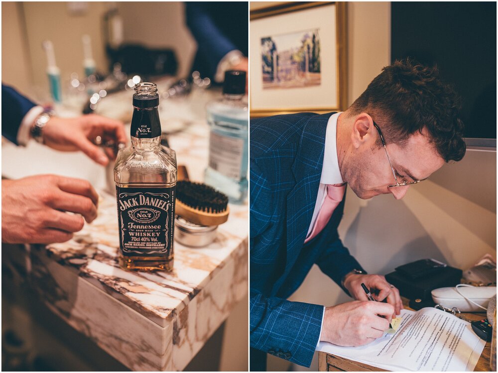 Groom writes the last minute changes to his speech on the wedding day.