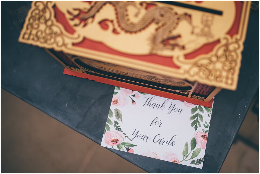 Chinese thank you card box at the wedding.