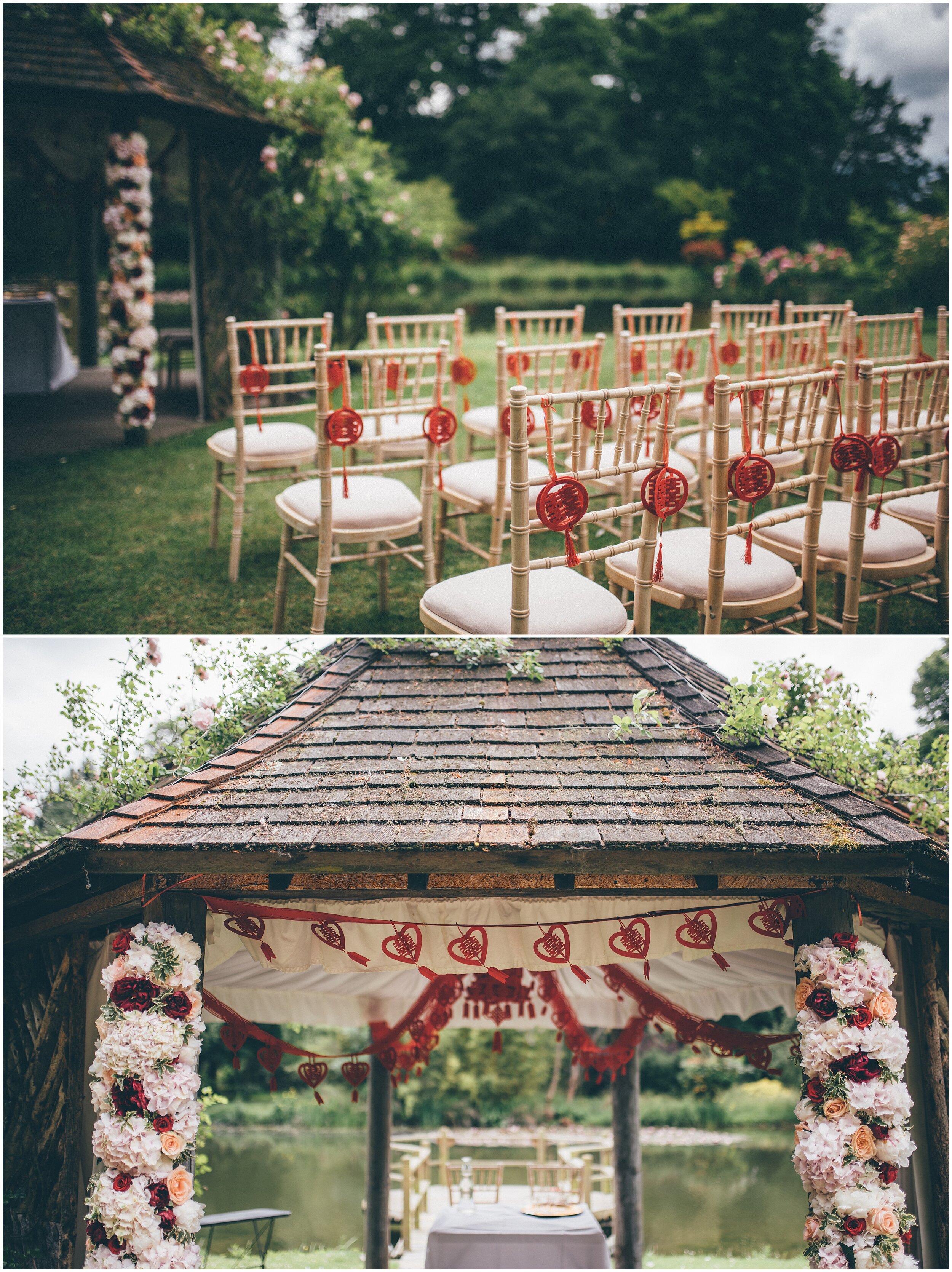 Chinese themed outdoor ceremony at Chippenham Park Gardens.