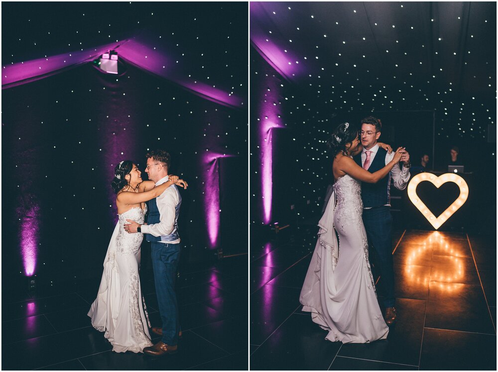 Bride and groom share their First Dance at Cheshire wedding venue.
