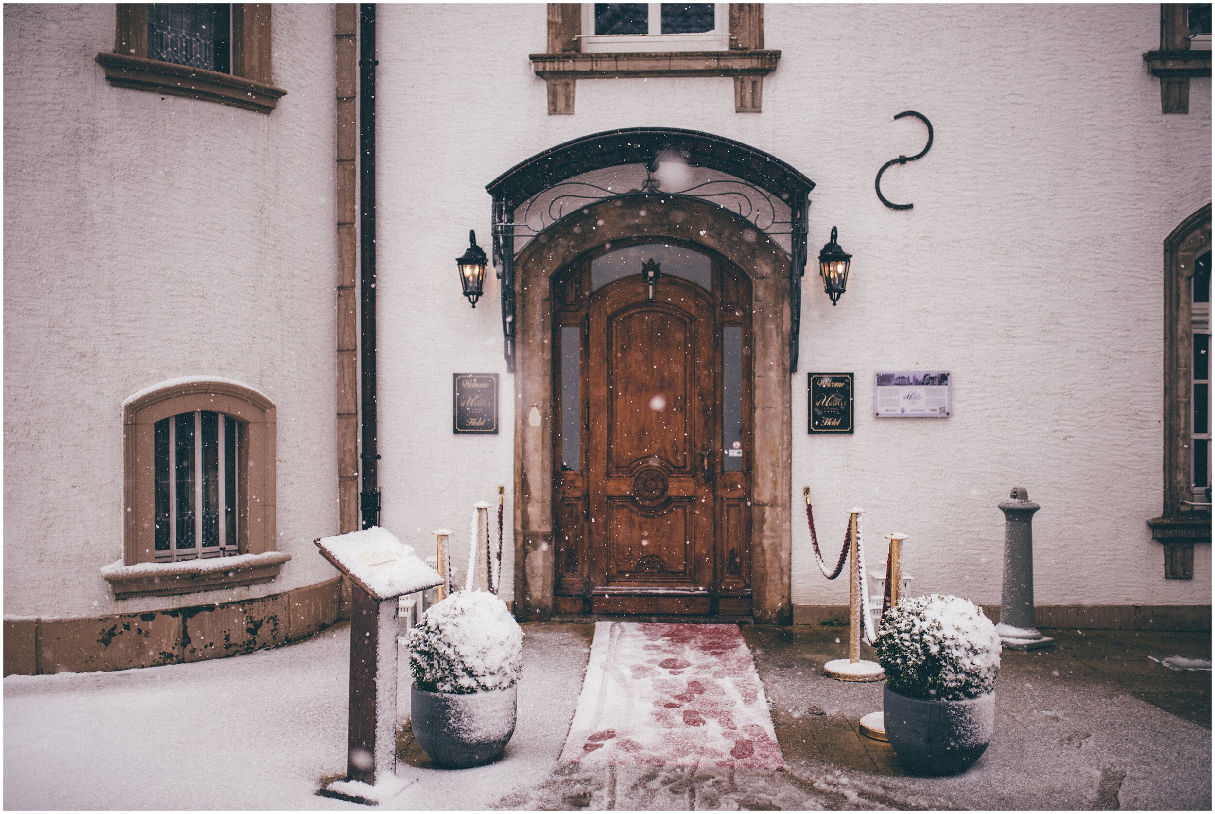 Entrance to snowy castle.