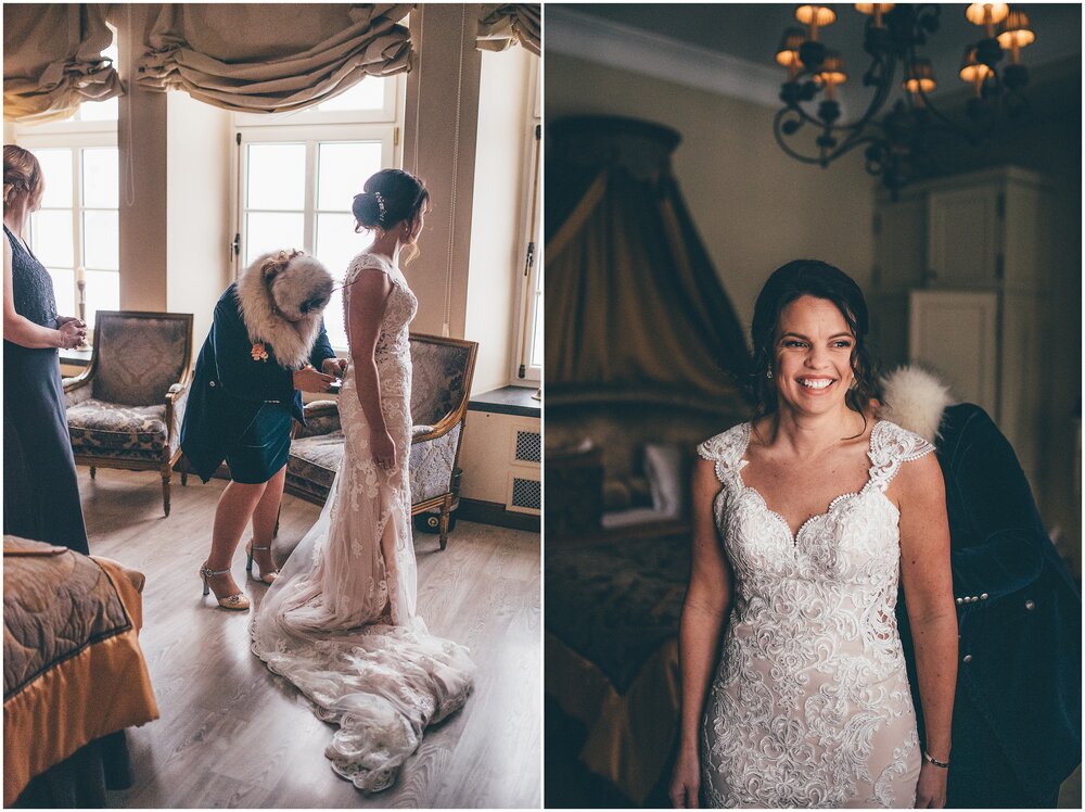 Bride's Mum helps her into her Essence of Australia gown.
