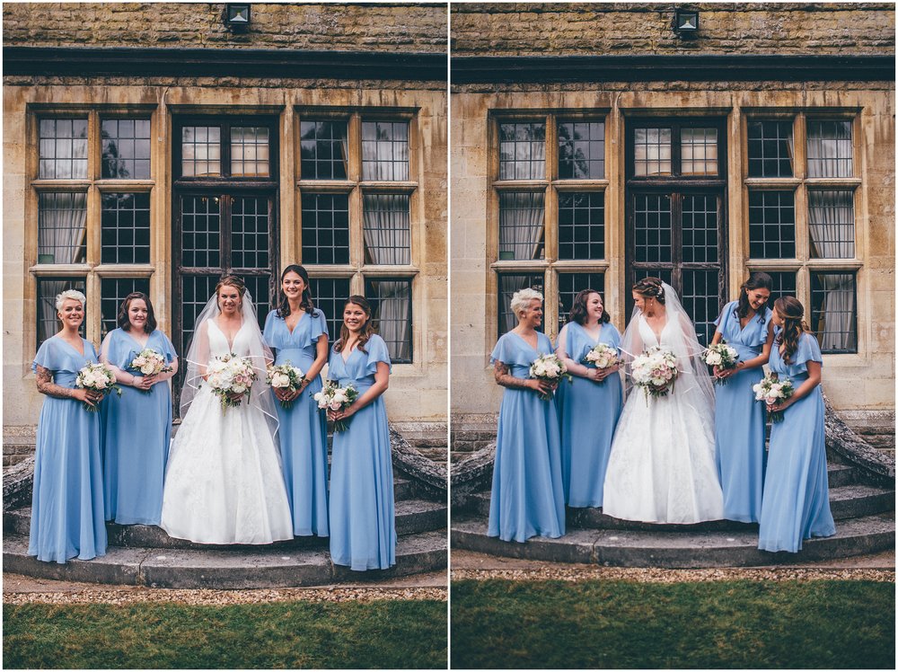 Stunning bride and her bridesmaids in cornflower blue dresses at Ashton Estate.