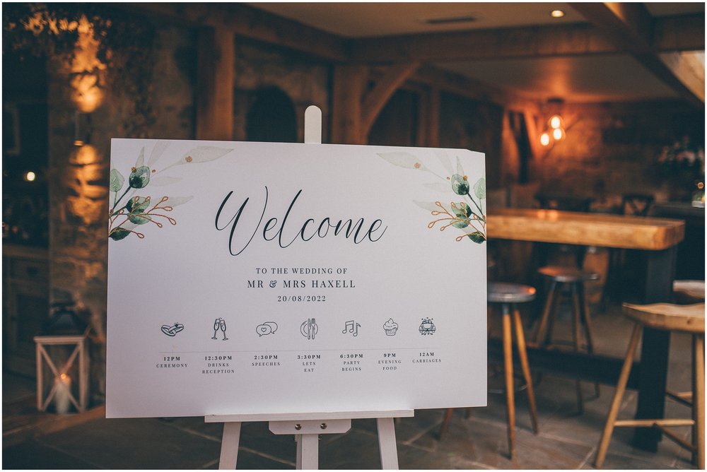 Wedding sign at Tower Hill Barns in North Wales