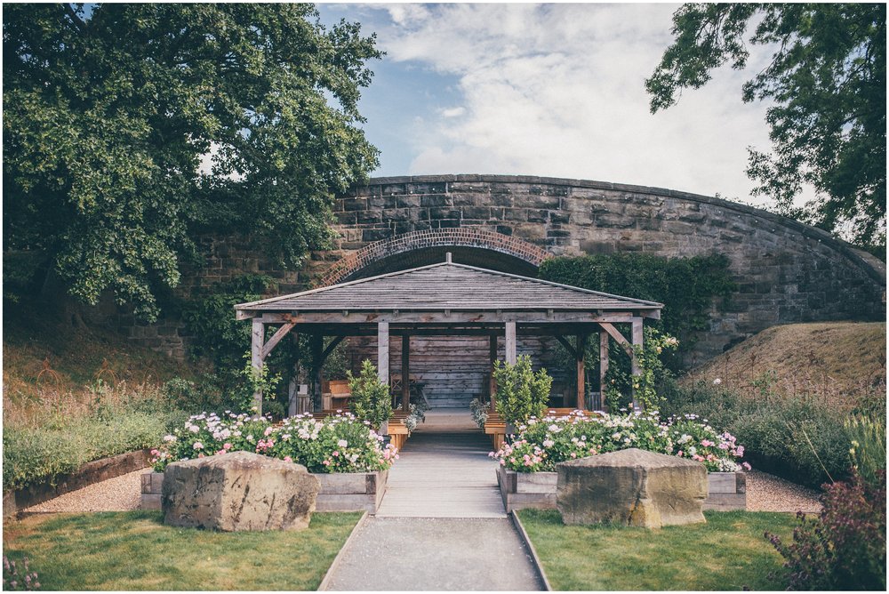 Outdoor ceremony area at Tower Hill Barns in North Wales