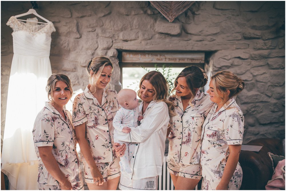 Bride and her bridesmaids at Tower Hill Barns in North Wales