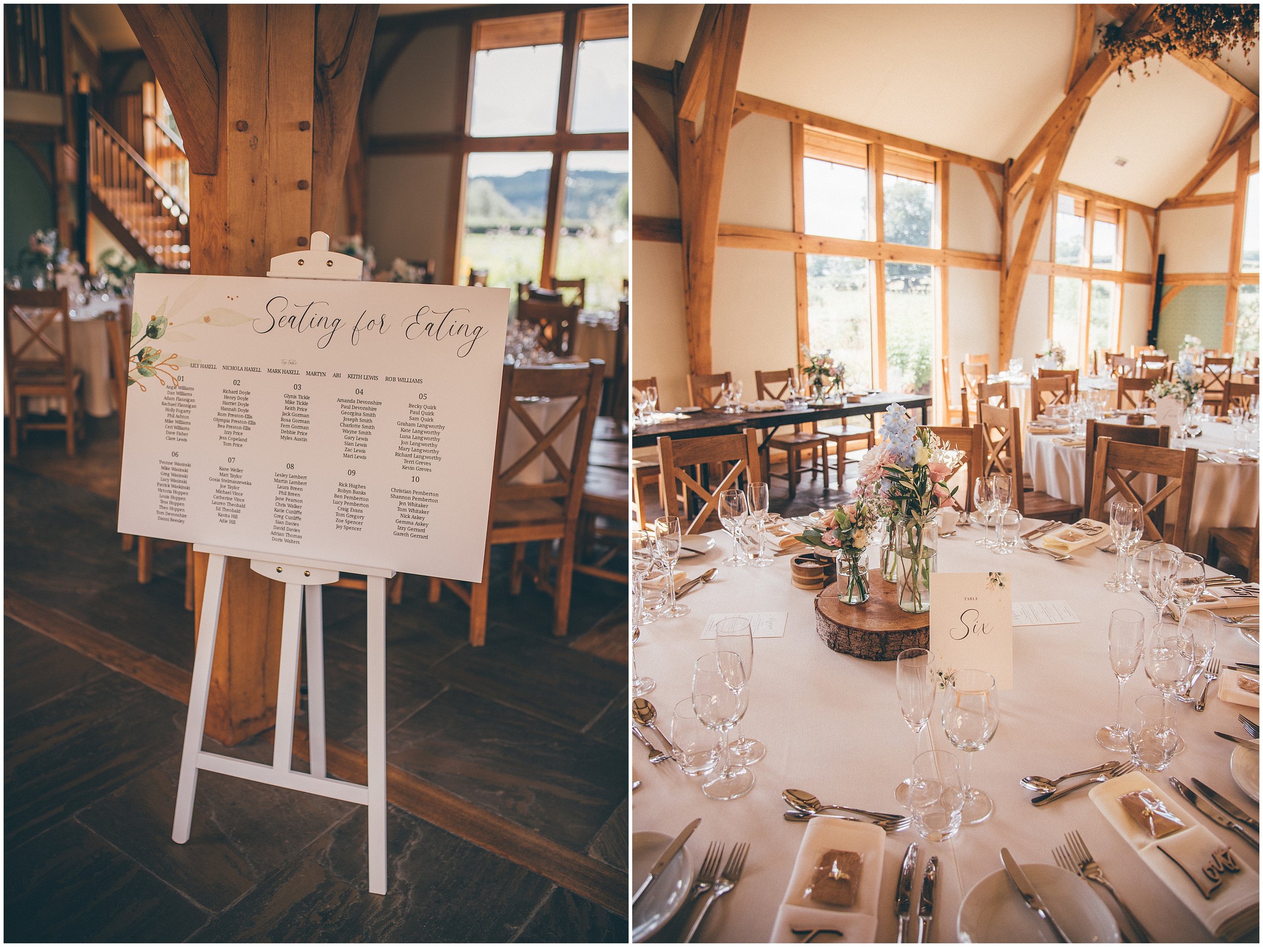 Wedding breakfast room beautifully decorated at Tower Hill Barns in North Wales