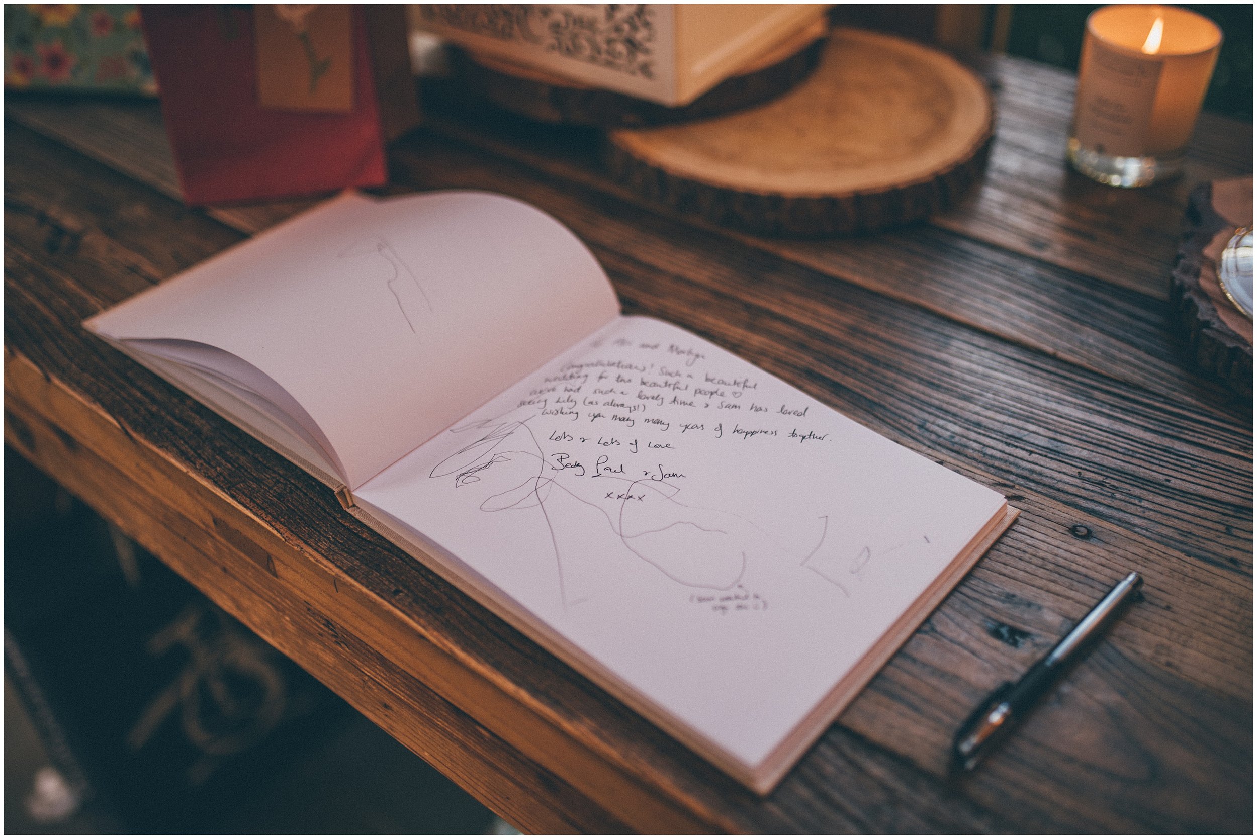 Wedding guest book at Tower Hill Barns