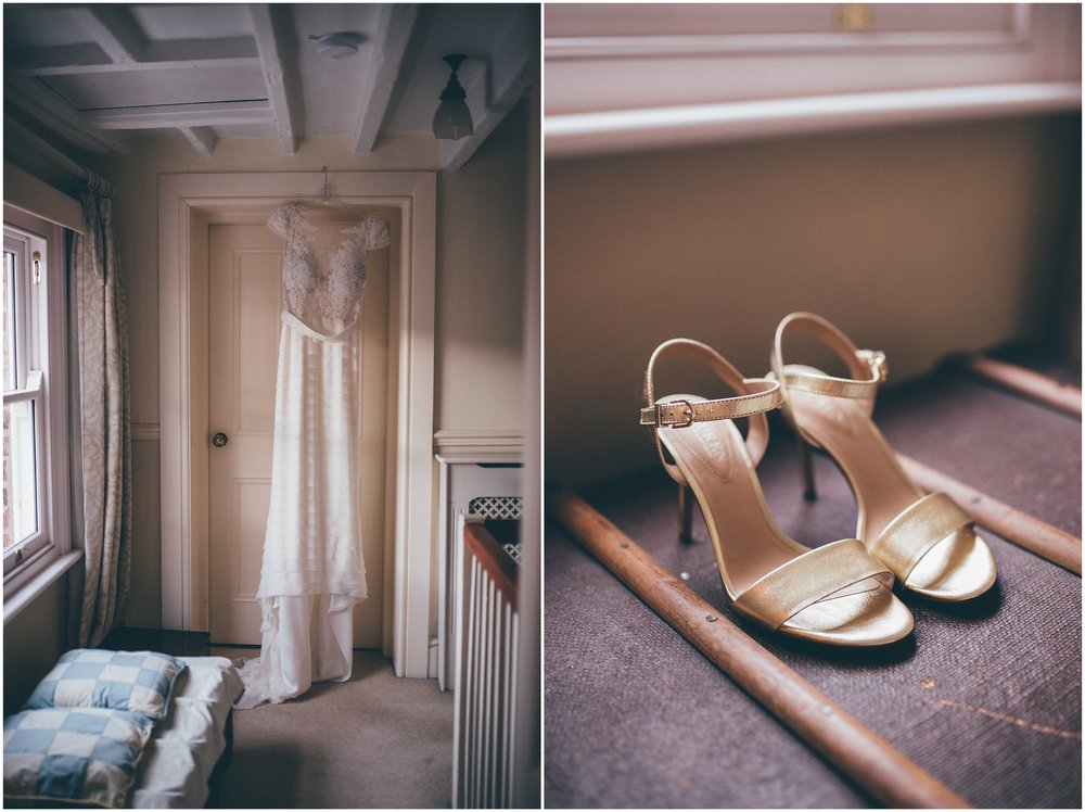 Wedding dress and bride's shoes in Tarporley, Cheshire