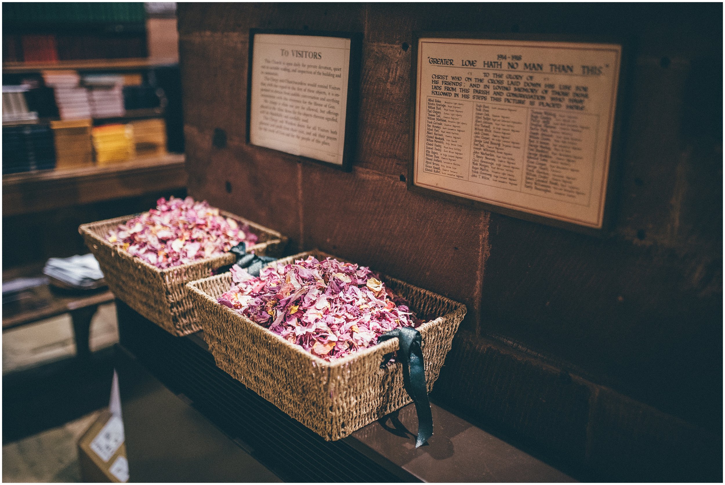 Baskets of confetti at Cheshire wedding