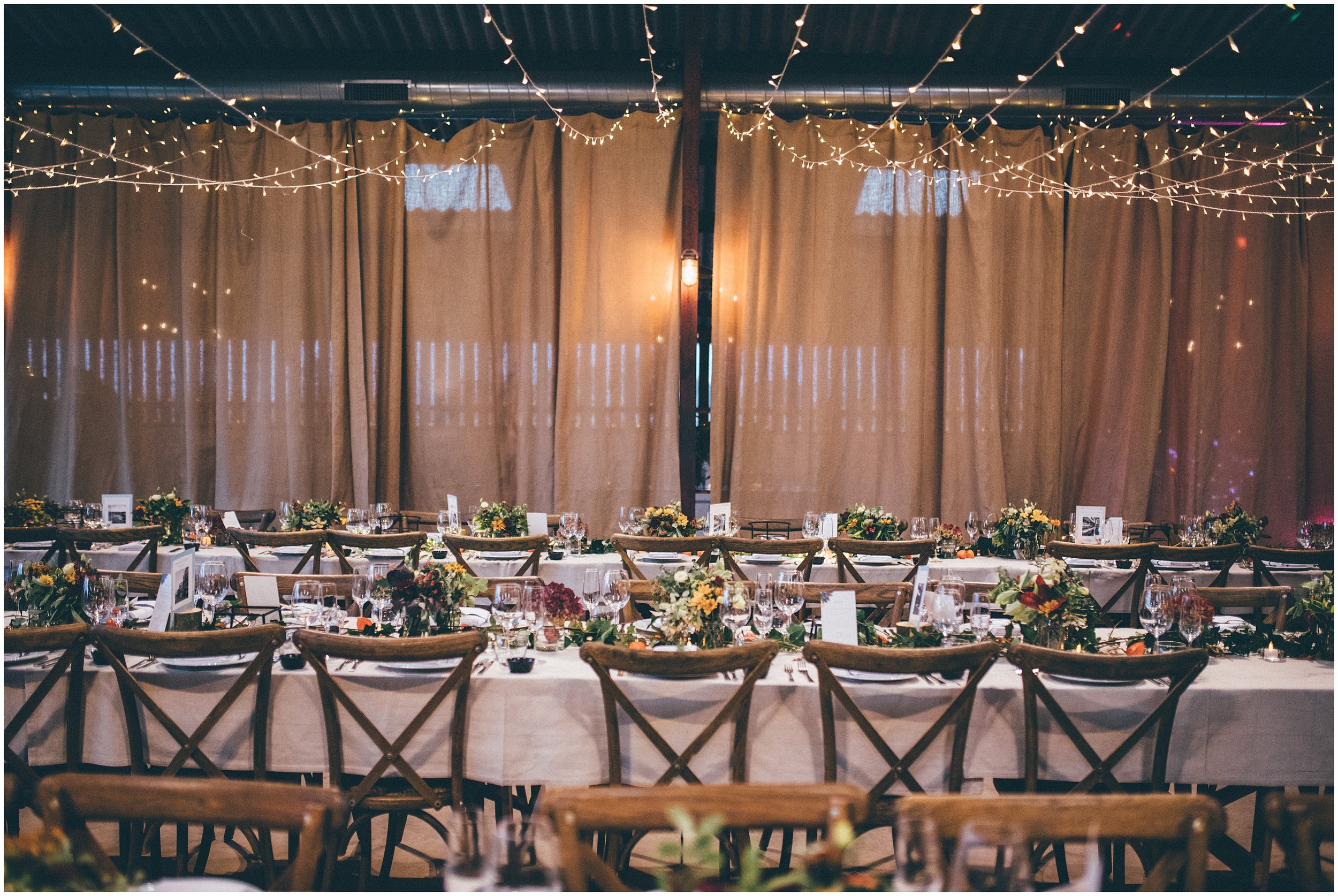 Table set up in Grange Barn